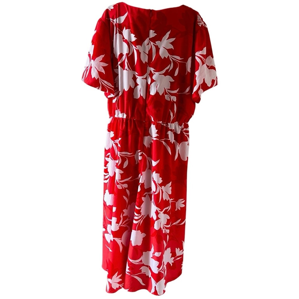 Lane Bryant Red Floral V-Neck Tie Front Midi Dress Plus Size 22 Spring Summer - Picture 3 of 10